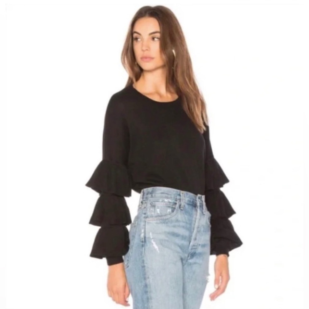 Anthropologie Black Ruffle-Sleeve Sweater
